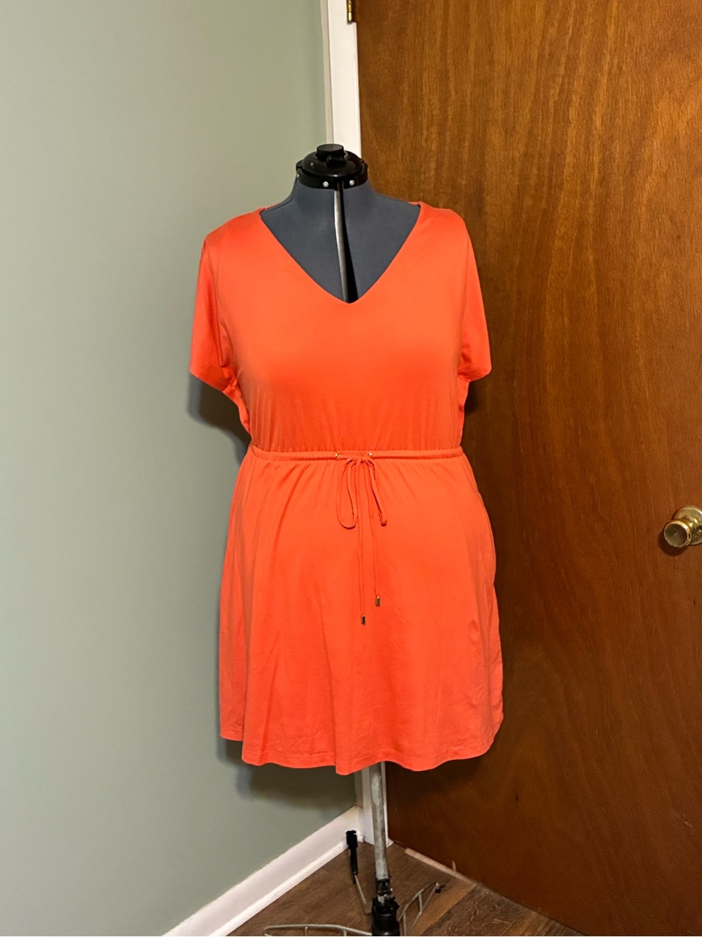 Soma Bright Coral V-Neck Drawstring Dress